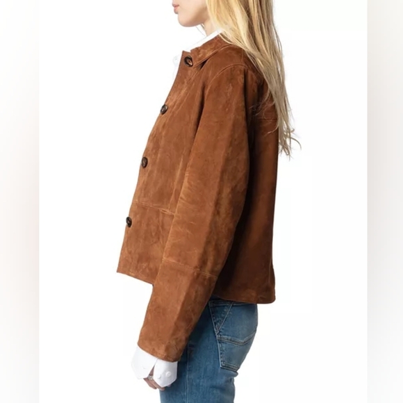 Zadig & Voltaire Lessa Suede Jacket In Cognac Genuine Leather Nwt - Picture 5 of 16